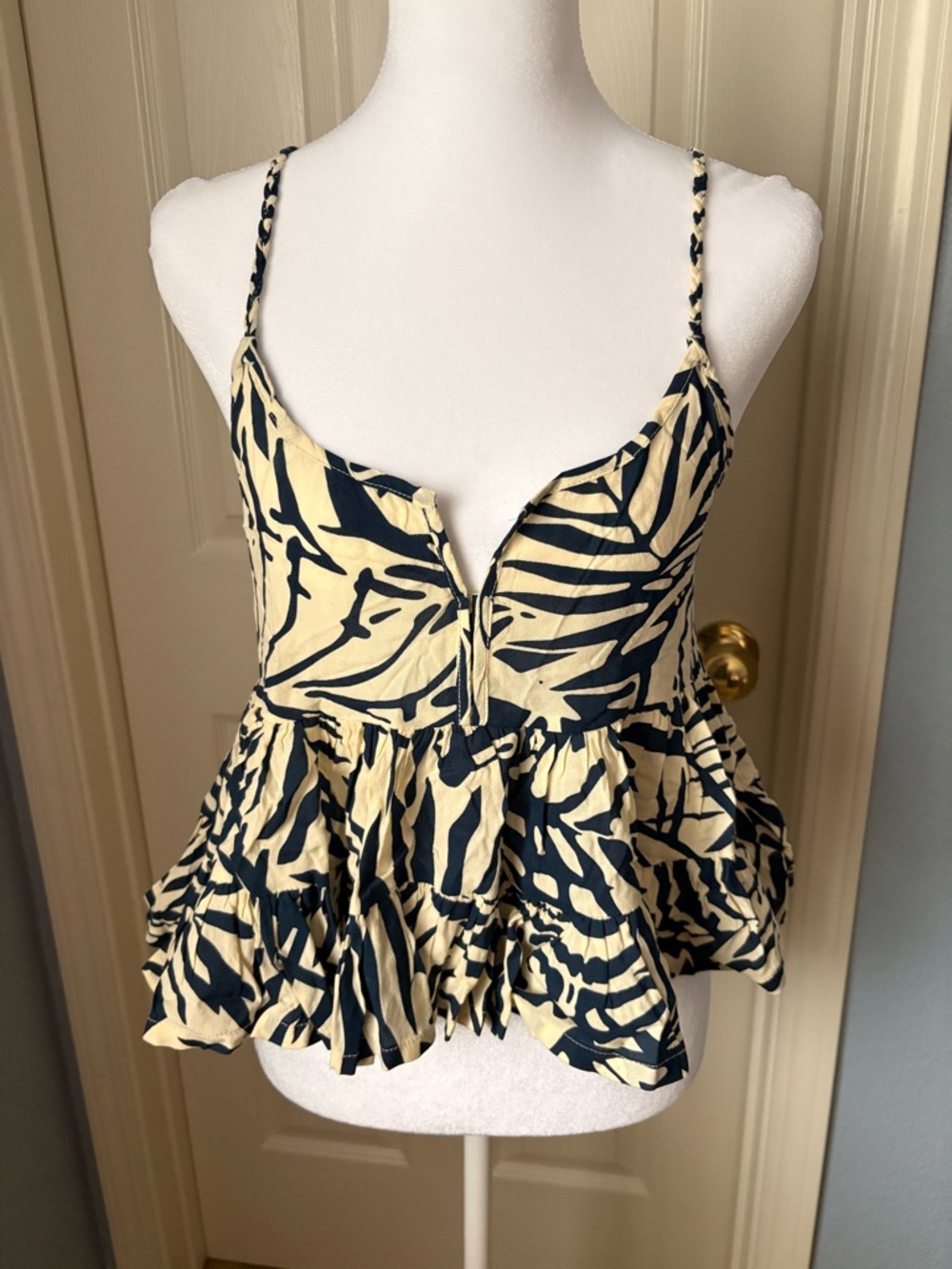 Patrons of Peace Navy and Cream Spaghetti Strap Ruffled Camisole